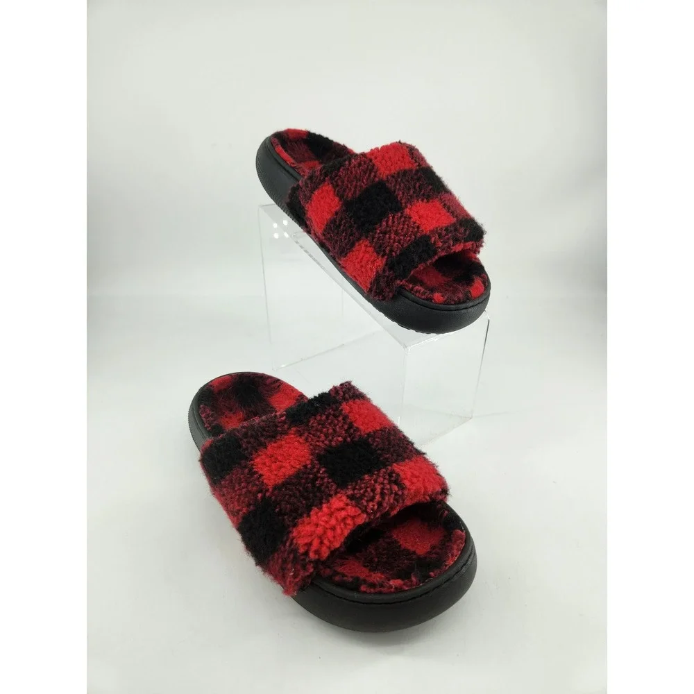 Crocs Classic Cozzzy Sandal Mens 5 Womens 7 Red Black Buffalo Check Plaid 210694